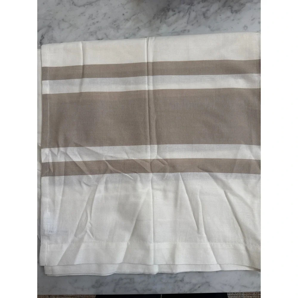 Pottery Barn Modern Farmhouse Striped Shower Curtain White Tan 72x72 Bathroom